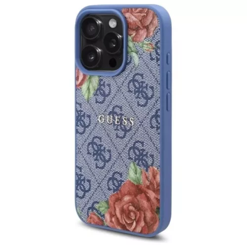 iPhone 16 Pro kék Guess 4G Flowers Print MagSafe tok