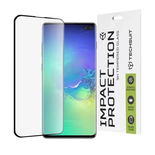 Techsuit - 111D Teljes Fedezet / Teljes Ragasztású Üveg / 3D Hajlított Képernyő - Samsung Galaxy S10 Plus - Fekete üvegfólia
