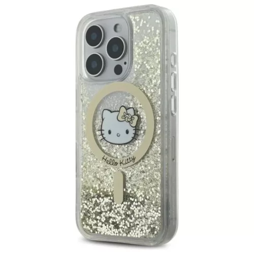 iPhone 16 Pro 6.3" fehér arany Hello Kitty HKHMP16LLGDIH keménytok Liquid Glitter Fever MagSafe tok