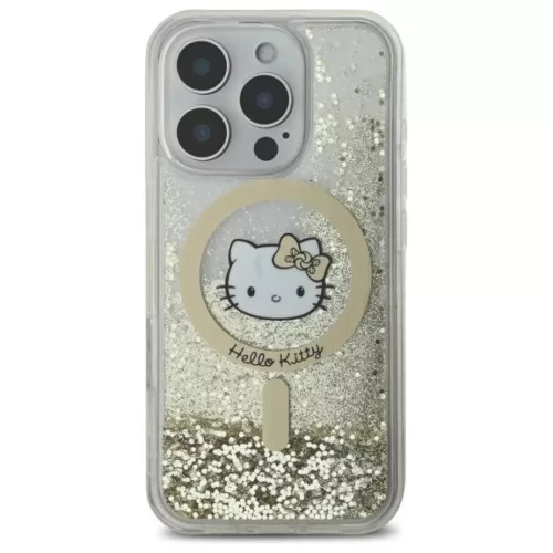 iPhone 16 Pro 6.3" fehér arany Hello Kitty HKHMP16LLGDIH keménytok Liquid Glitter Fever MagSafe tok