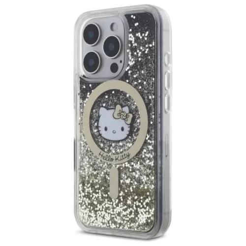 iPhone 16 Pro 6.3" fekete arany/fekete arany Hello Kitty HKHMP16LLGDIK keménytok Liquid Glitter Fever MagSafe tok