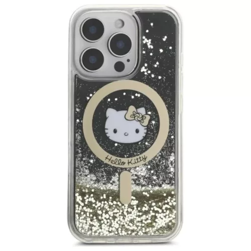 iPhone 16 Pro 6.3" fekete arany/fekete arany Hello Kitty HKHMP16LLGDIK keménytok Liquid Glitter Fever MagSafe tok