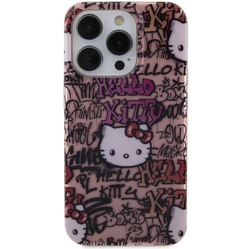 iPhone 15 Pro Max Hello Kitty IML Tags Graffiti tok - rózsaszín