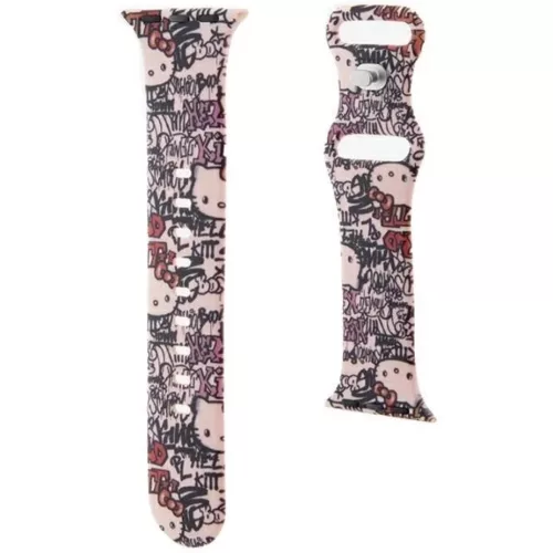 Apple Watch 38/40/41mm Hello Kitty Szilikon Tag Graffiti Szíj - Rózsaszín