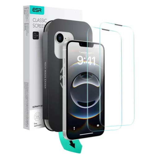 iPhone 13 / 13 Pro / 14 / 16e/17e Átlátszó Edzett Üveg ESR UltraFit 2-pack üvegfólia
