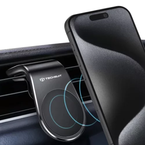 Techsuit - Autós tartó AirGrip (S7) - Vízeseffektes, mágneses biztonságos fogás légbeömlőre, rögzítőfogás - Fekete / Ezüst