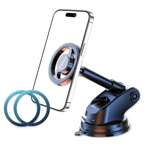 Techsuit - MagProX (S12) autós tartó - Műszerfalra, MagSafe kompatibilis, 360°-os forgatás, tapadókorongos rögzítőtalp - Fekete