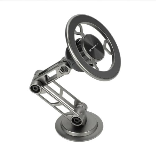 Techsuit - Prémium Autós Tartó TitanMagX (S14) - Műszerfalra/Asztalra, MagSafe Kompatibilis, 360°-os Forgatás, 3M Ragasztó - Szürke