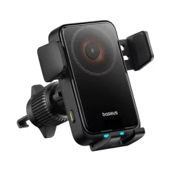   Baseus - Vezeték nélküli autós szellőzőrács tartó Wisdom Pro (C40381501123-00) - 15W, 360°, Automatikus tekercs igazítás, LED fény, 7.2 inch - Fekete