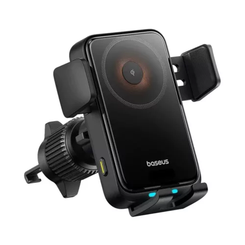 Baseus - Vezeték nélküli autós szellőzőrács tartó Wisdom Pro (C40381501123-00) - 15W, 360°, Automatikus tekercs igazítás, LED fény, 7.2 inch - Fekete