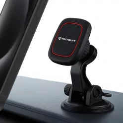   Autó Mágneses tartó Techsuit MagGrip (S6) műszerfalra, 360°-os forgatás, tapadókorong, 2 fém lemez - Fekete/Piros