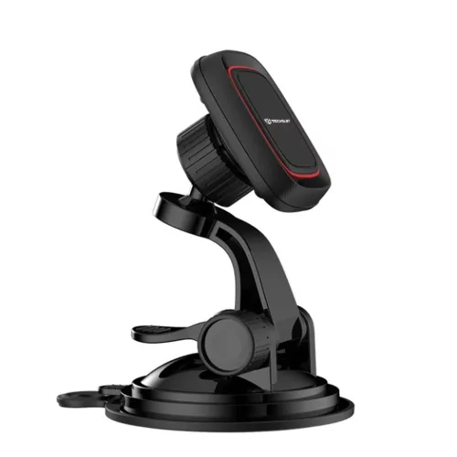 Autó Mágneses tartó Techsuit MagGrip (S6) műszerfalra, 360°-os forgatás, tapadókorong, 2 fém lemez - Fekete/Piros