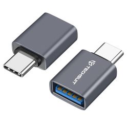   Techsuit - Prémium OTG Adapter SlateVolt (A8) - USB 3.0-ról Type-C-re, 5Gbps, 3A, Alumínium ötvözet, Gyors adatátvitel - Szürke.