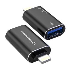   Techsuit - Prémium OTG Adapter AluVoltX (A18) - USB Lightning csatlakozóhoz, Plug and Play, Alumínium ötvözet, Gyors adatátvitel - Fekete