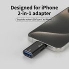 Techsuit - Prémium OTG Adapter AluVoltX (A18) - USB Lightning csatlakozóhoz, Plug and Play, Alumínium ötvözet, Gyors adatátvitel - Fekete