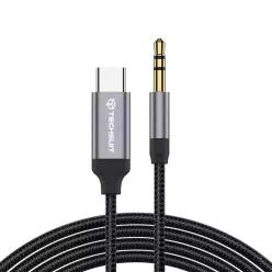   Techsuit - Prémium Kábel Adapter FuseXound (AC11) - Type-C - 3.5mm Jack, Hi-Fi Minőség, DAC Chip, PVC, 0.5m - Szürke