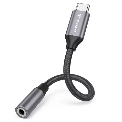 Techsuit - (2 darabos) Prémium Kábel Adapter FuseXound (AC12) - Type-C to 3,5 mm Jack, 3A, Plug and Play, Fonott - Szürke