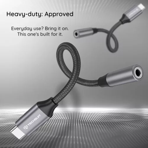 Techsuit - (2 darabos) Prémium Kábel Adapter FuseXound (AC12) - Type-C to 3,5 mm Jack, 3A, Plug and Play, Fonott - Szürke