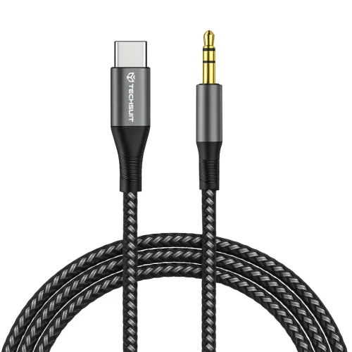 Techsuit - Prémium Kábel Adapter NexaSound (AC16) - Type-C - 3.5mm Jack, Nylon Fonott + Alumínium Ötvözet, 1m - Szürke