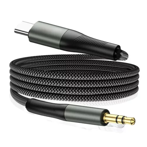 Techsuit - Prémium Kábel Adapter NexaSound (AC16) - Type-C - 3.5mm Jack, Nylon Fonott + Alumínium Ötvözet, 1m - Szürke