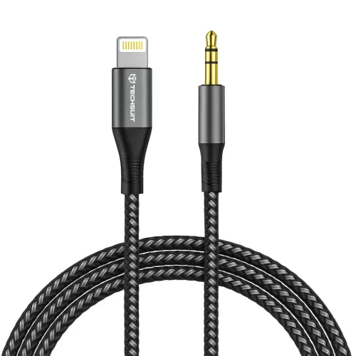 Techsuit - Prémium Kábel Adapter NexaSound (AC17) - Lightning-ról 3,5 mm-es Jack-re, Nylon Fonott + Alumínium Ötvözet, 1m - Szürke