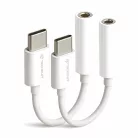 Techsuit - (2 darabos) Kábeladapter FuseXound (AC18) - Type-C-ről 3,5 mm-es Jack-re, 3A, Plug and Play, Fonott - Fehér