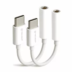   Techsuit - (2 darabos) Kábeladapter FuseXound (AC18) - Type-C-ről 3,5 mm-es Jack-re, 3A, Plug and Play, Fonott - Fehér
