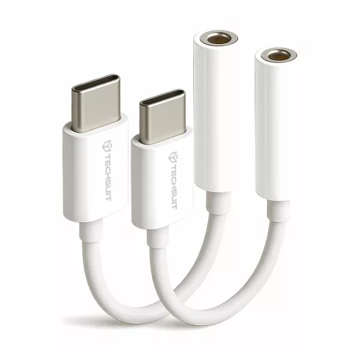 Techsuit - (2 darabos) Kábeladapter FuseXound (AC18) - Type-C-ről 3,5 mm-es Jack-re, 3A, Plug and Play, Fonott - Fehér