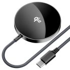Acefast - Vezeték nélküli mágneses töltő (E24) - MagSafe, Gyors töltés, Qi2, Type-C, 15W, 2.25A, Edzett üveg, 1.2m - Fém szürke