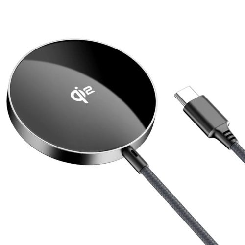 Acefast - Vezeték nélküli mágneses töltő (E24) - MagSafe, Gyors töltés, Qi2, Type-C, 15W, 2.25A, Edzett üveg, 1.2m - Fém szürke