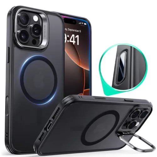 iPhone 16 Pro Matt Fekete ESR Klasszikus Hibrid HaloLock Kitámasztós Tok