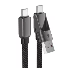 Acefast Adatkábel (C13-04) - Gyors töltés, Type-C - USB, Type-C, 60W, 3A, Hajlításálló, Cink ötvözet, 1.2m - Fekete