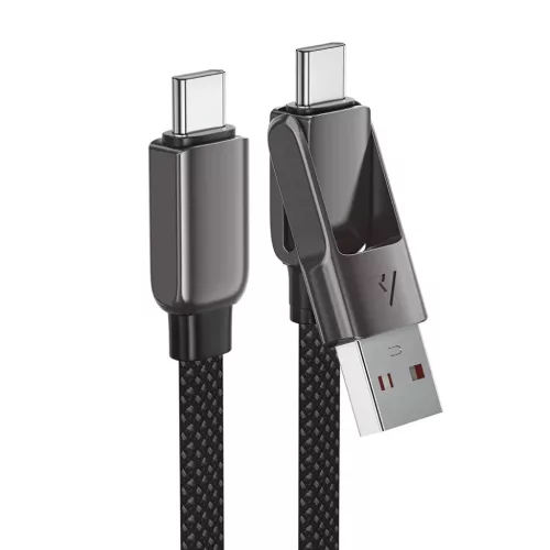 Acefast Adatkábel (C13-04) - Gyors töltés, Type-C - USB, Type-C, 60W, 3A, Hajlításálló, Cink ötvözet, 1.2m - Fekete