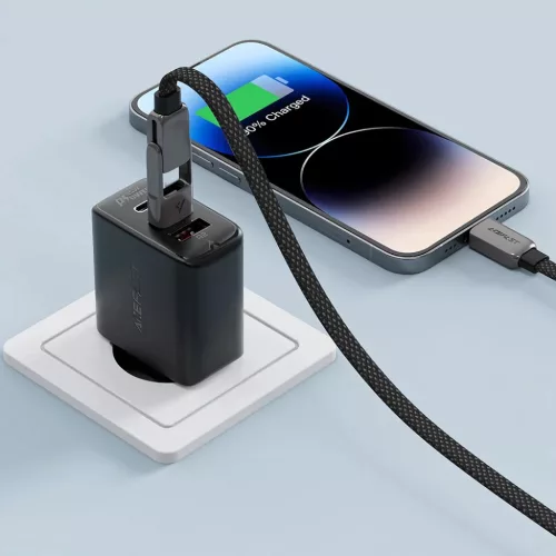 Acefast Adatkábel (C13-04) - Gyors töltés, Type-C - USB, Type-C, 60W, 3A, Hajlításálló, Cink ötvözet, 1.2m - Fekete