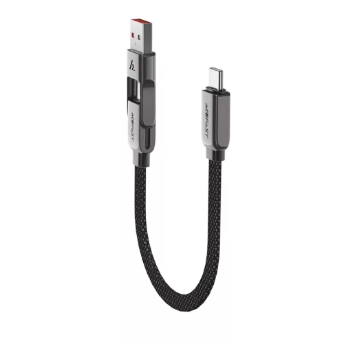 Acefast Type-C to USB Gyors Töltés Adatkábel (C13-05), Type-C, 60W, 3A, Hajlításálló, Rövid Kialakítás, 0.2m - Fekete