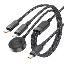   Acefast - Adatkábel (C6-11) - Gyors töltés, 2x Type-C, Vezeték nélküli töltő USB-C-hez, 3 az 1-ben, 100W, 5A, 5W, 480Mb/s, 1.2m - Fekete