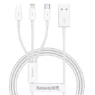 Baseus - Adatkábel Gyors Töltéssel, USB-ről USB-C, Lightning, Micro-USB csatlakozóra, 100W, 480Mbps, 1.5m hosszú - Fehér