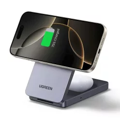   Ugreen - Vezeték nélküli töltő 2 az 1-ben W528 (45056) - MagSafe, iPhone-hoz, AirPods-hoz, Összecsukható, 20W, 3A - Fekete
