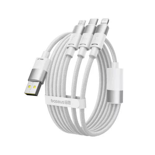 USB-A - Lightning / microUSB / USB-C kábel Baseus StarSpeed, 100W, 5A, 1,5m, Fehér P10319900211-00