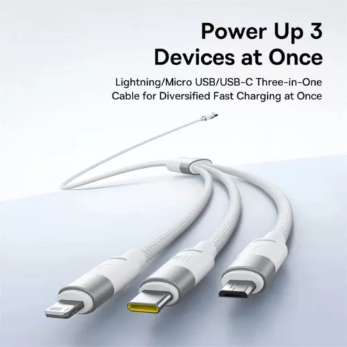 USB-A - Lightning / microUSB / USB-C kábel Baseus StarSpeed, 100W, 5A, 1,5m, Fehér P10319900211-00