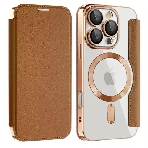 Techsuit - SmartMag könyvtok - iPhone 16 Pro - Barna tok