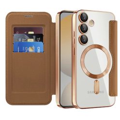   Techsuit - SmartMag könyvtok - Samsung Galaxy S24 FE - Barna tok