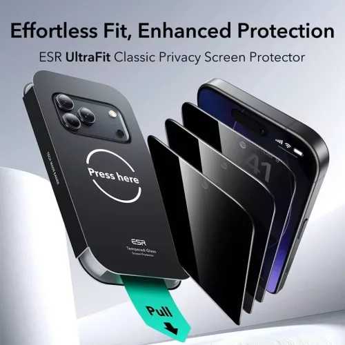 iPhone 17 Pro Fekete ESR Adatvédelmi edzett üveg UltraFit üvegfólia (3 darabos)