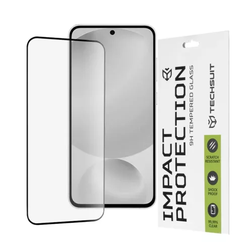 Teljes fedésű / Teljes ragasztós üvegfólia - Techsuit - 111D - Samsung Galaxy S25 FE - Fekete. üvegfólia