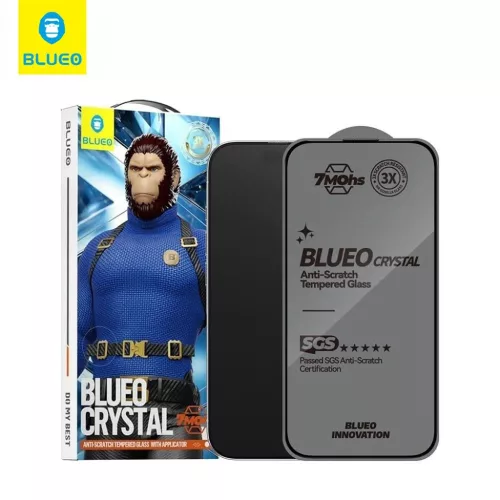Blueo - Kristály karcálló üveg applikátorral - iPhone 15 Pro Max - Fekete üvegfólia