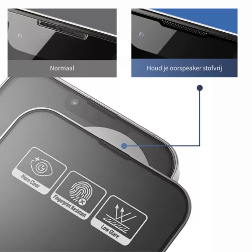 Blueo - Tükröződésmentes HD Üveg Applikátorral - iPhone 15 Pro - Fekete üvegfólia