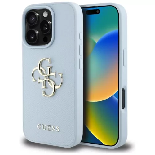 iPhone 16 Pro 6,3" Kék Guess Hardcase PU Grained Big 4G és Classic Logo tok