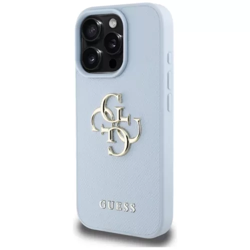 iPhone 16 Pro 6,3" Kék Guess Hardcase PU Grained Big 4G és Classic Logo tok