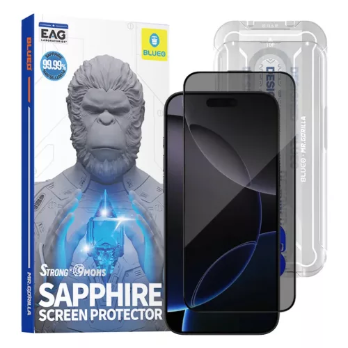 iPhone 16 Pro Max / iPhone 17 Pro Max Fekete Blueo Sapphire Privacy Képernyővédő Alkalmazási Segédeszközzel üvegfólia