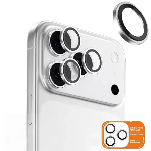 iPhone 17 Pro / iPhone 17 Pro Max Ezüst Gyémánt Blueo - Original Metal Frame Lencse Üveg üvegfólia